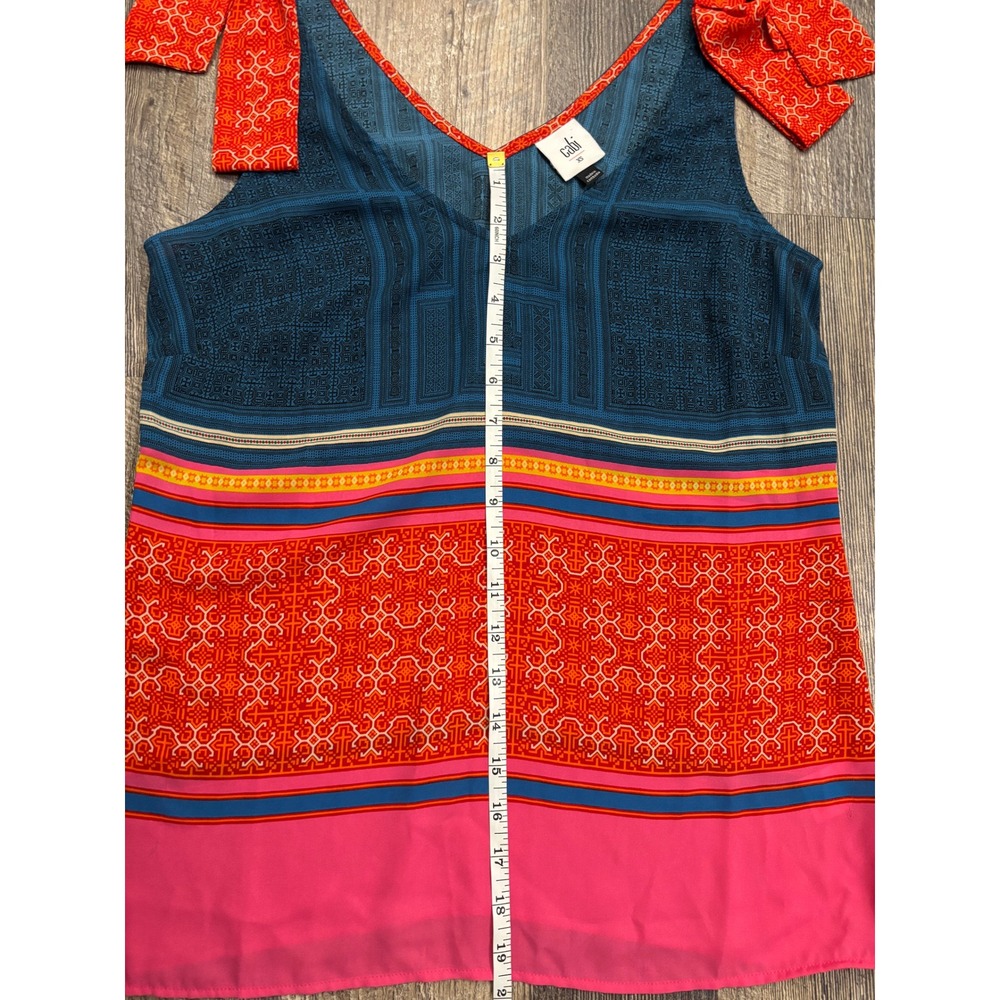 Cabi 5787 Tile Print Bow Shoulder Tank Top Teal Orange Pink Womens XS - Picture 3 of 6